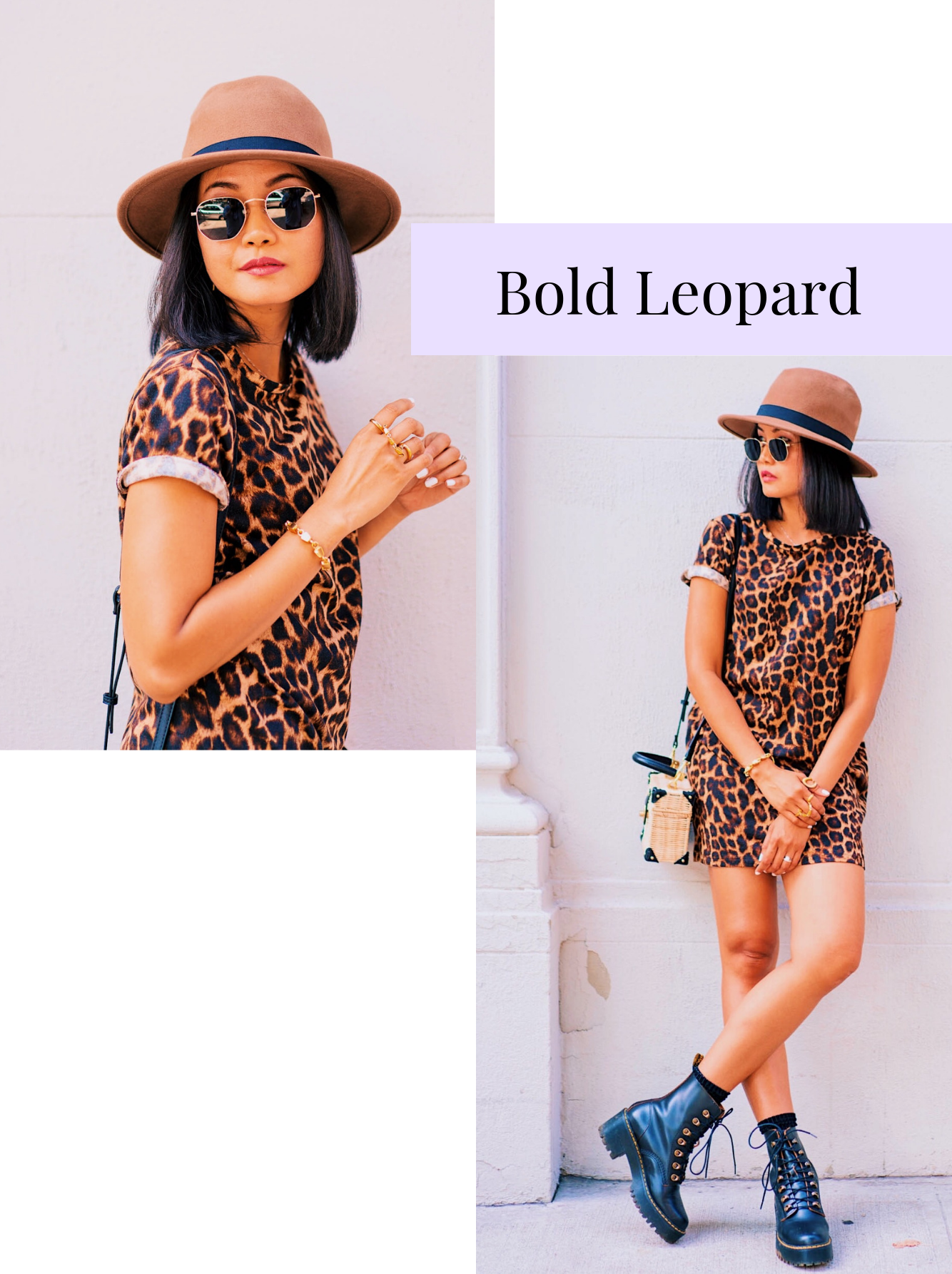 monochromatic look with bold leopard print