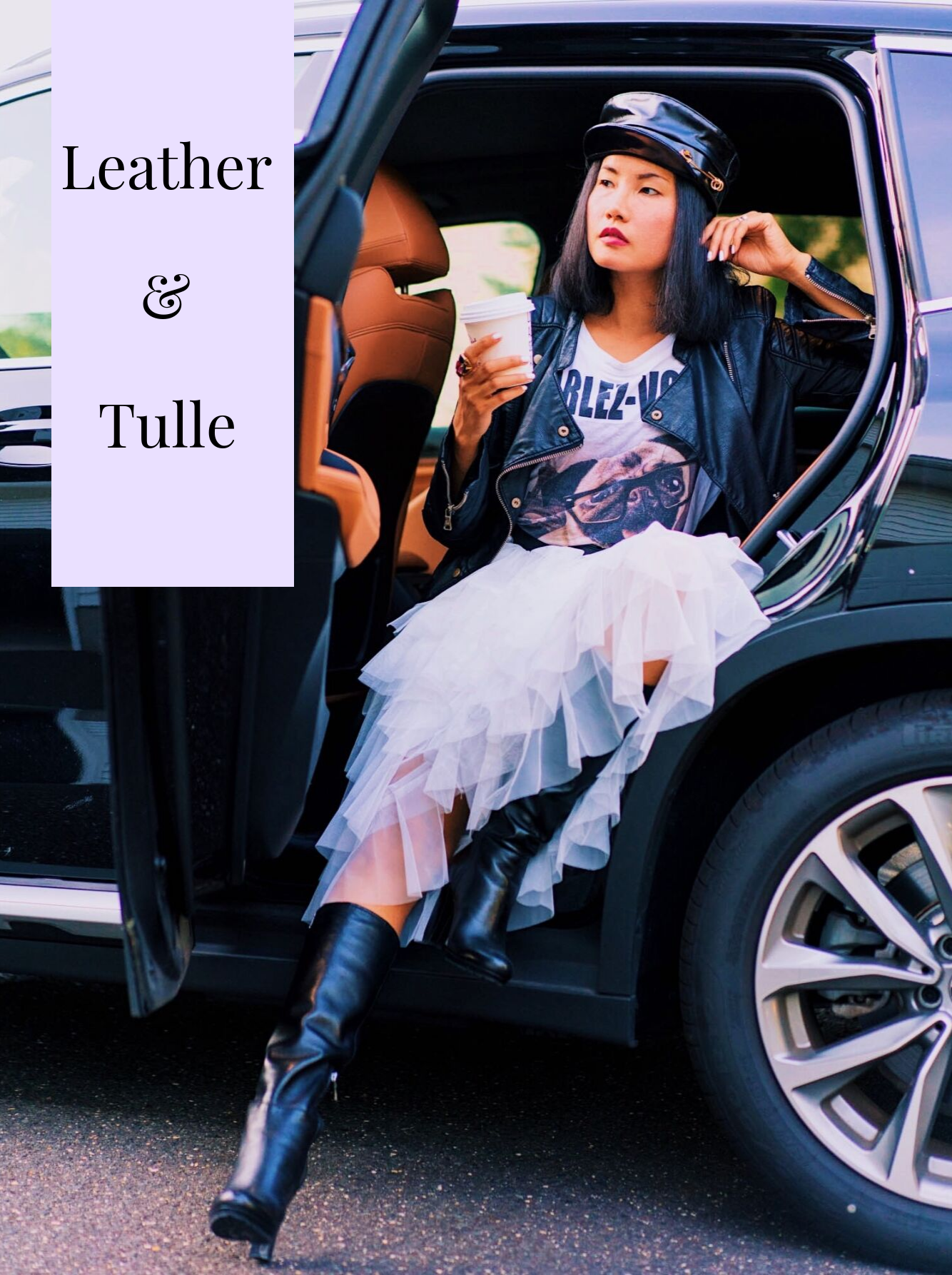 leather and tulle skirt for fall fashion