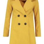 boohoo double breasted wool look coat in mustard yellow