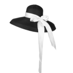 miu the holiday hat in black traw and silk ribbon inspired by audrey hepburn