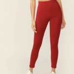 shein solid high waist crop leggings red