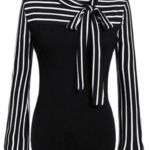 shein tie neck striped blouse