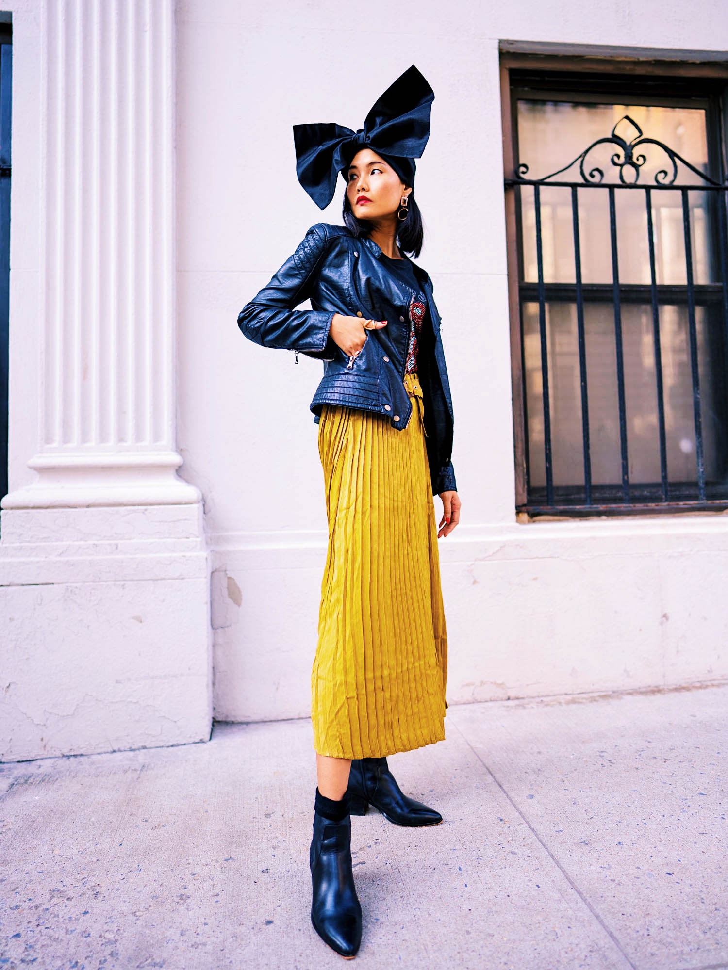 street style fashion with unique and fancy bow turban to wear this fall winter 2019