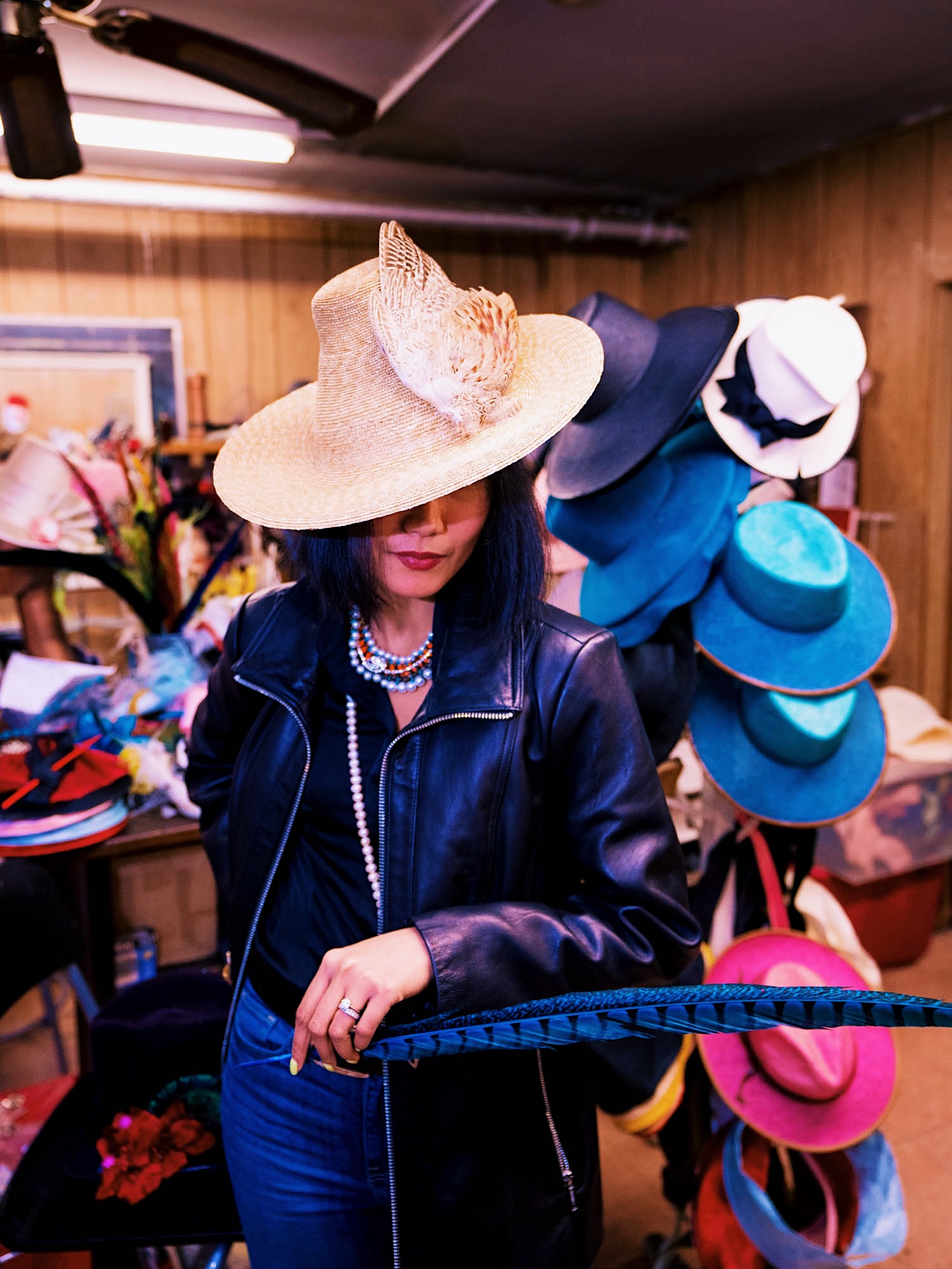 nanphanita is wear a one of a kind summer straw hat made by cha cha