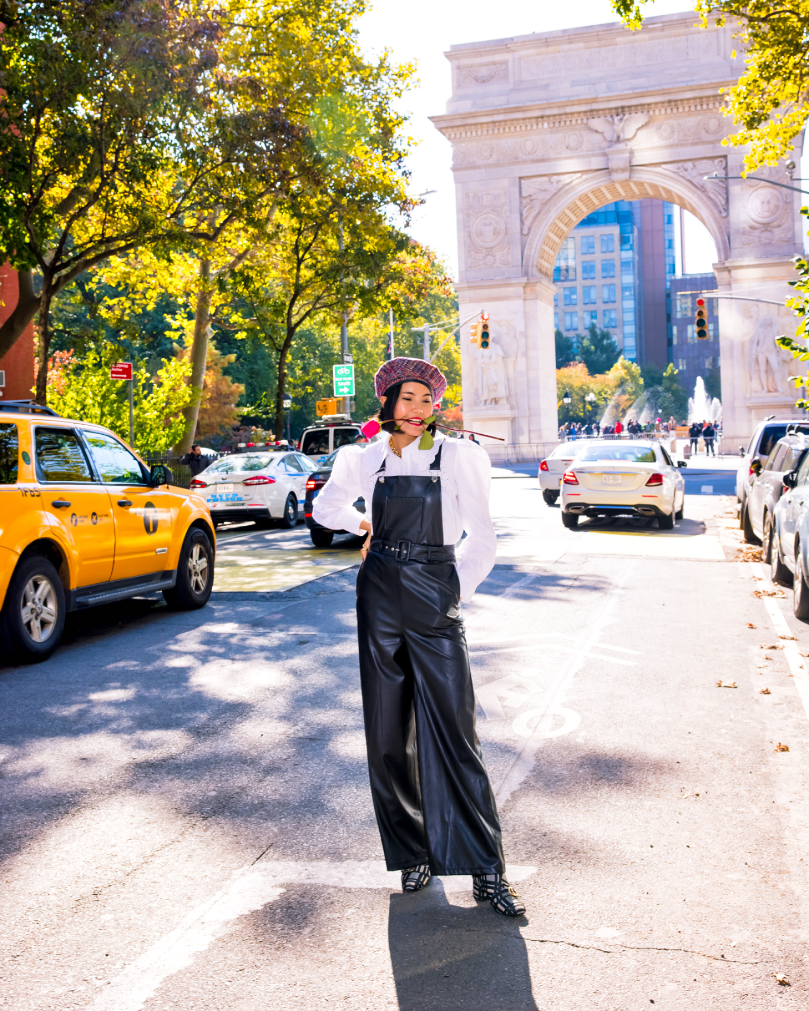 nanphanita is wearing san diego hat company tweed beret with faux leather